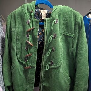 Elevenses Green Corduroy Jacket Size 12 with Floral Interior